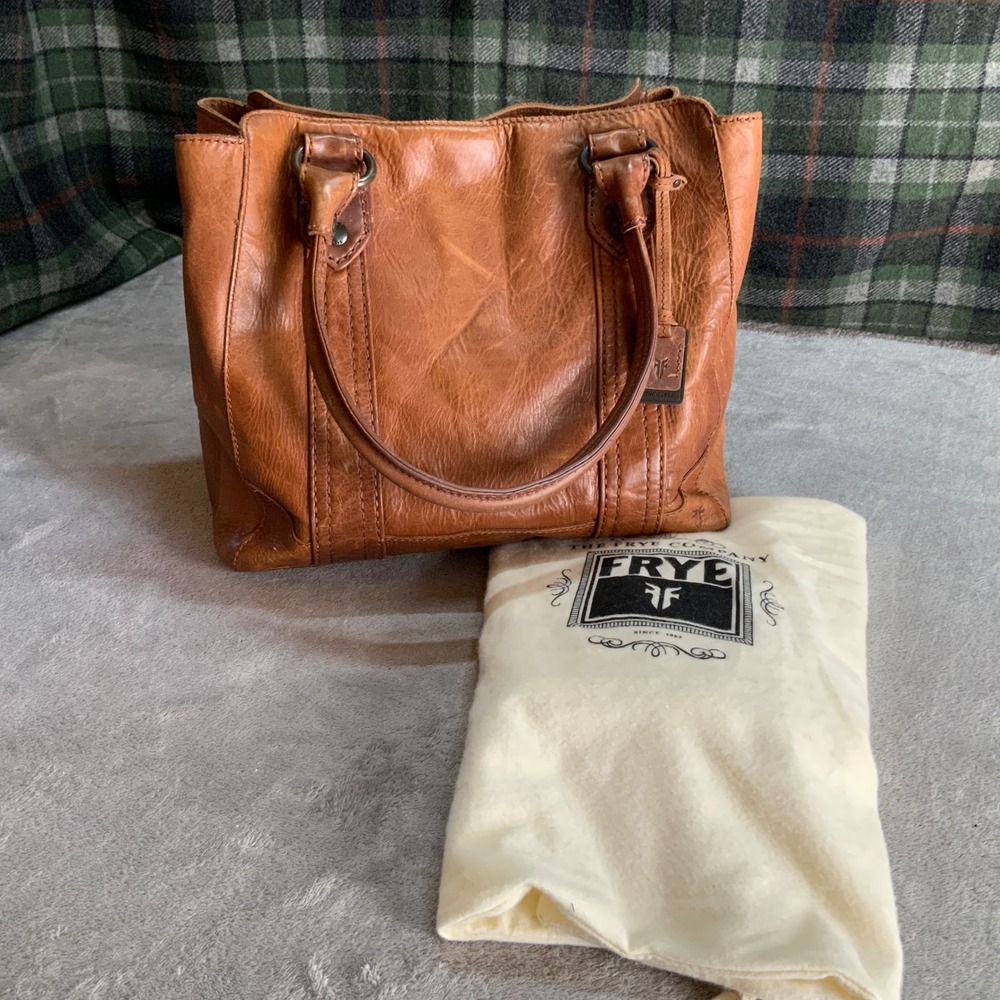 Frye Melissa Leather Satchel Cognac Brown Handbag Tote with Dust Bag